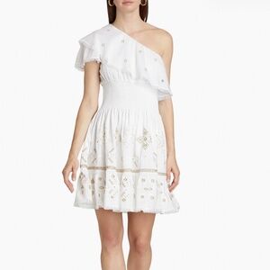 KOBI HALPERIN Brooklyn Embroidered Silk Blend One-Shoulder Minidress White SZ XL